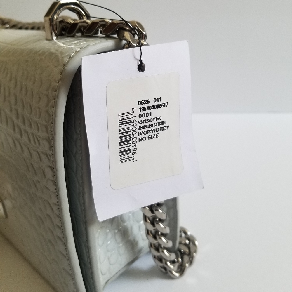 Alexander McQueen Medium Four Ring Croc-Embossed Leather Crossbody Light Gray - Picture 11 of 11